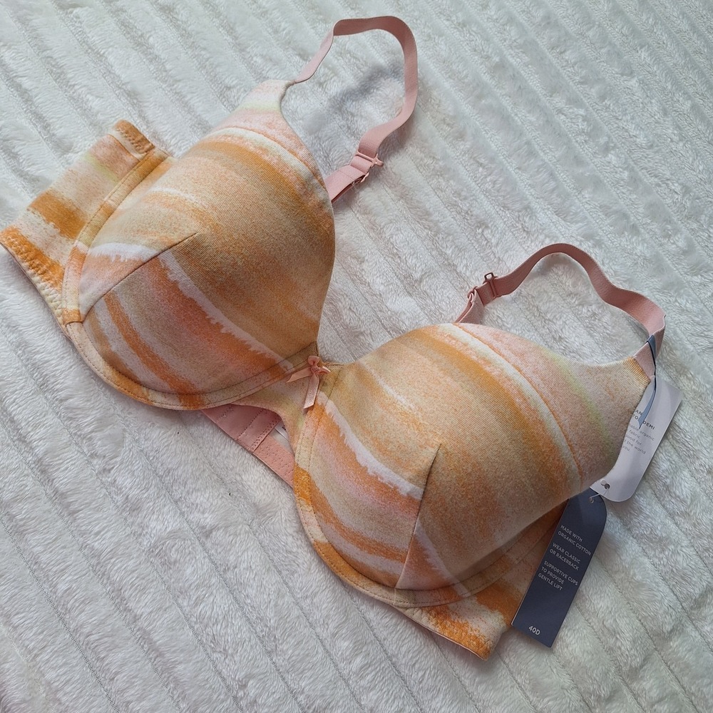 Ambrielle Underwire ORGANIC COTTON Tshirt Demi Bra Womens 40D Orange Ombre